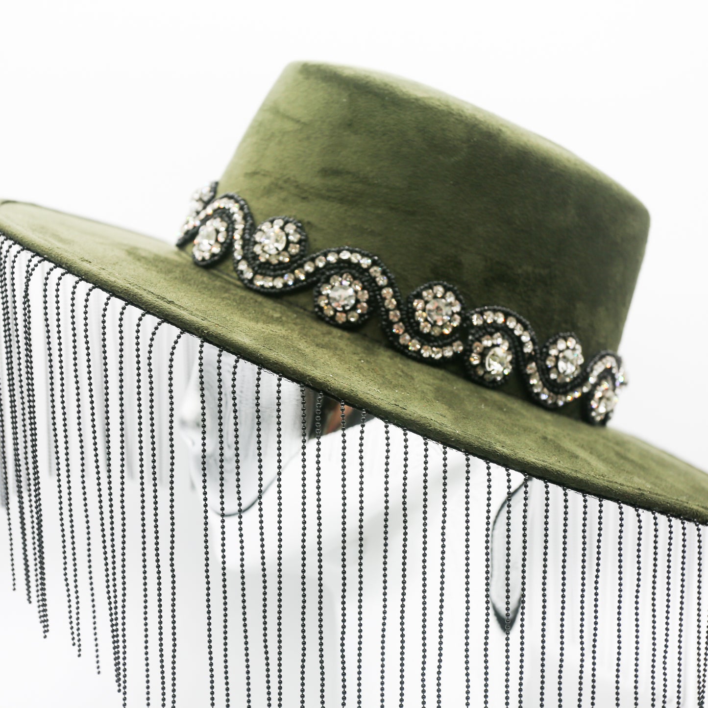 Parisa Metal Fringe Hat- Olive