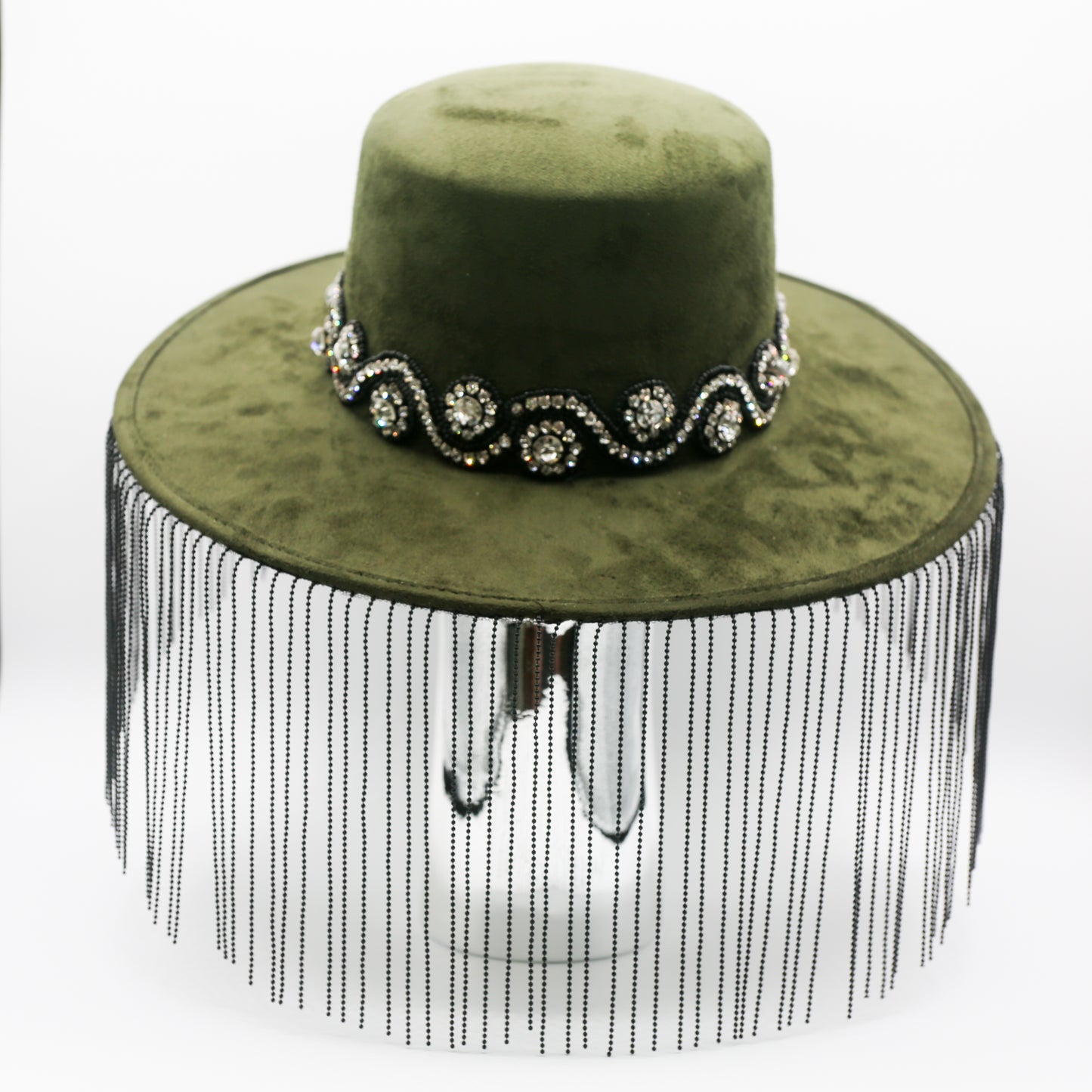 Parisa Metal Fringe Hat- Olive