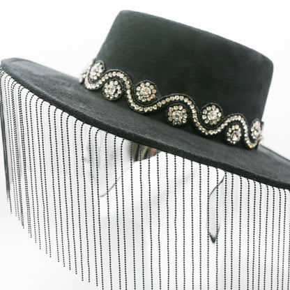 Parisa Metal Fringe Hat- Black