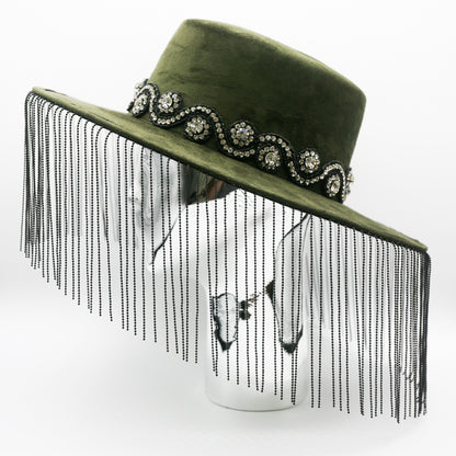 Parisa Metal Fringe Hat- Olive