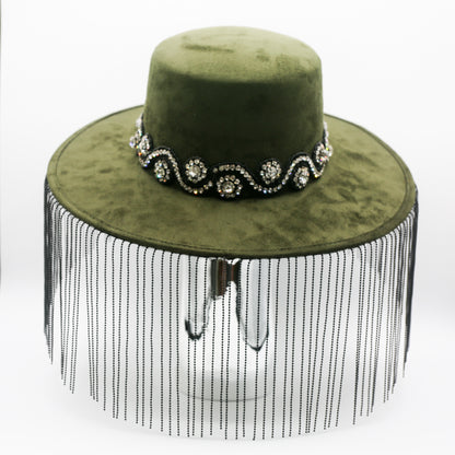 Parisa Metal Fringe Hat- Olive