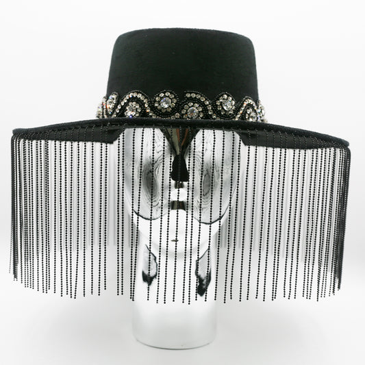 Parisa Metal Fringe Hat- Black