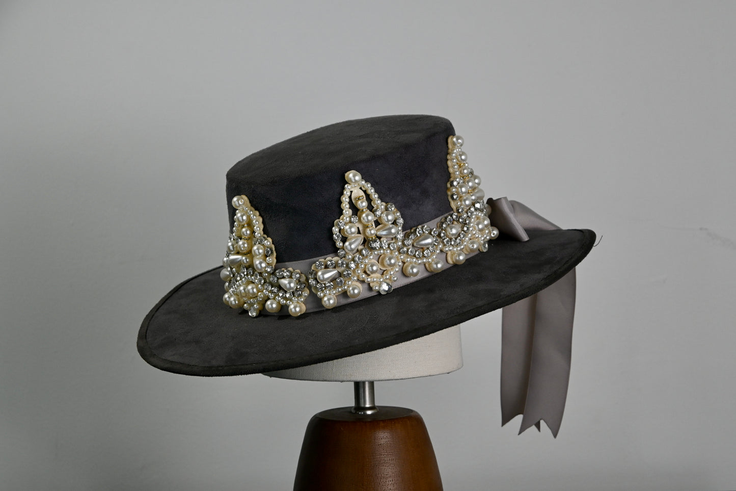 Pearl Embellished Wide Brim Hat