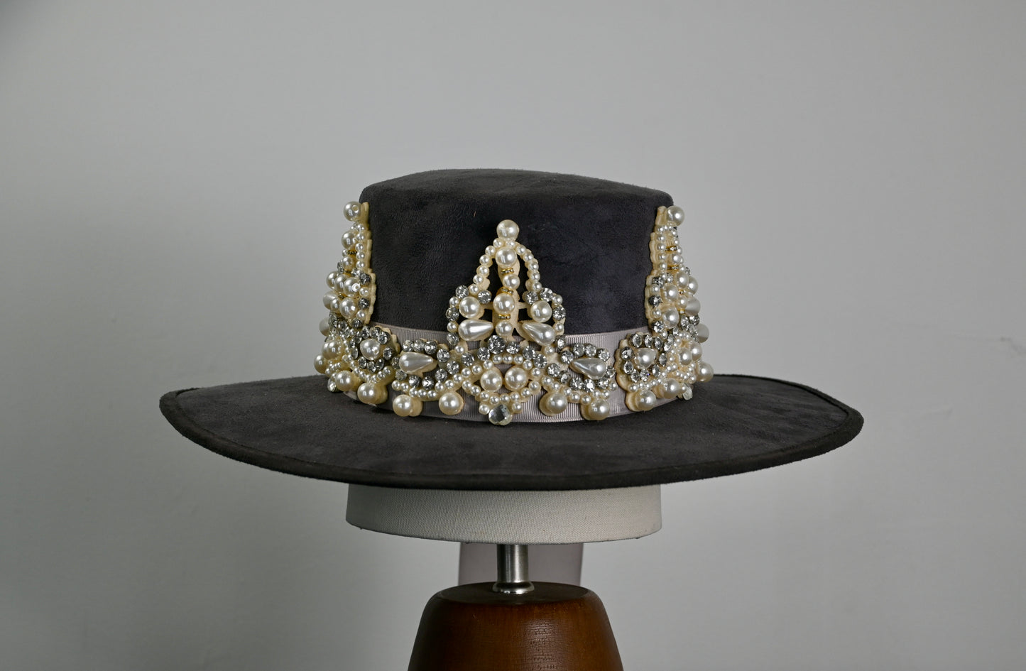 Pearl Embellished Wide Brim Hat