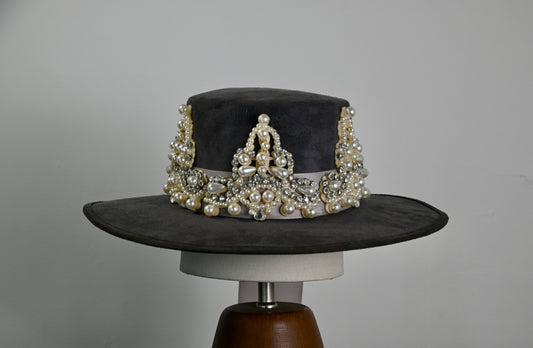 Pearl Embellished Wide Brim Hat