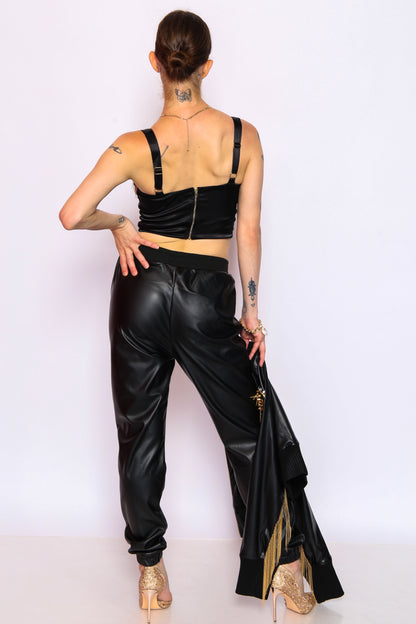 Black Vegan Leather Fringe Set