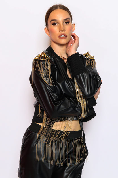 Vegan Leather Fringe Jacket